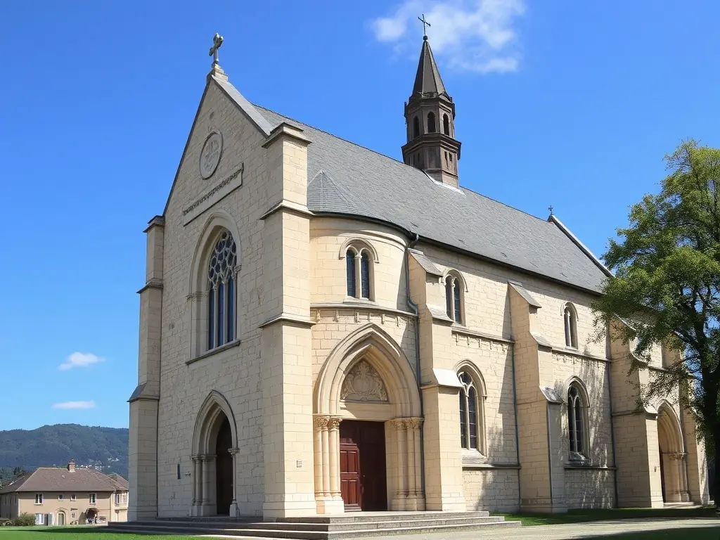 A photograph depicting the exterior of the Église Saint-Martin in Luxé, showcasing its Romanesque architecture and historical significance. The image should highlight the church's stone facade, arched windows, and the surrounding landscape, emphasizing its role as a central landmark in the community.