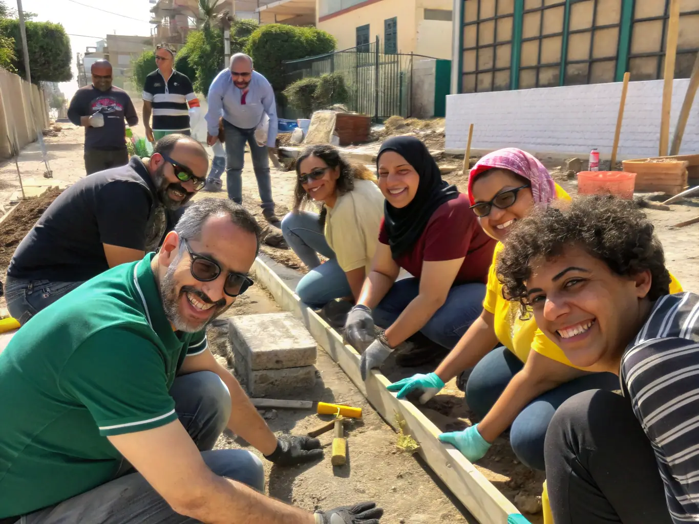 A photograph capturing a community workshop focused on traditional building techniques, with participants actively engaged in hands-on activities. The image should convey a sense of collaboration, learning, and cultural exchange, highlighting the importance of community involvement in heritage preservation.